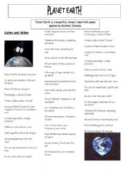 English Worksheet: Planet Earth - a poem spoken by Michael Jackson