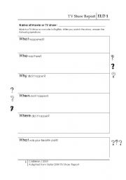 English Worksheet: TV/Movie Report