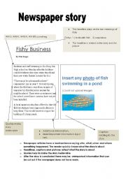 English Worksheet: Writing a newspaper article: Example and scaffold