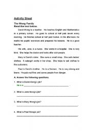 English worksheet: About onesfamily