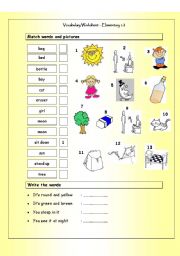 Vocabulary Matching Worksheet - Elementary 1.2