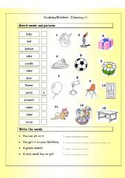 English Worksheet: Vocabulary Matching Worksheet - Elementary 1.3