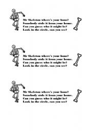 English worksheet: Mr Skeleton Game and chant