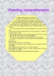 English Worksheet: reading comprehension