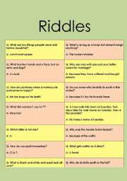 English Worksheet: Riddles for an indivudual stydents and grups