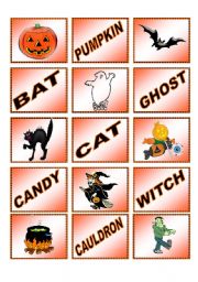 English Worksheet: Halloween memory cards!  15 pairs.