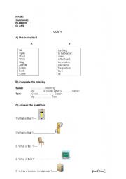 English worksheet: 4.class quiz