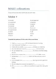 English worksheet: make collocations