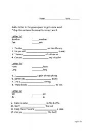 English worksheet: Add game re, be, sp