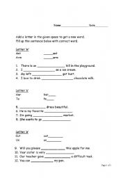 English Worksheet: Add game w, o, e