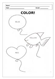 English worksheet: color the ballons