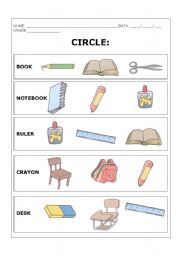 English Worksheet: circle the classroom objects