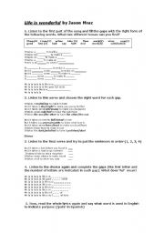 English Worksheet: Life is wonderful by Jason Mraz