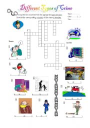 Different Types of Crime - Crossword (key included)