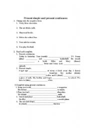 English worksheet: Present simple and present continuous