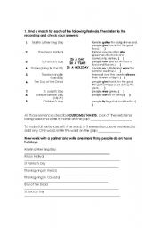 English worksheet: Holidays and Festivals