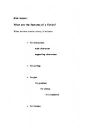 English Worksheet: Features of Fiction