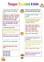 English Worksheet: Tongue Twisters for kids