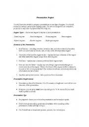 English Worksheet: Student Presentation Project: Machines and Englneering topic