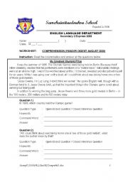 English Worksheet: Intermediate Comprehension