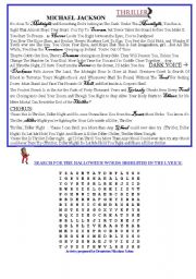 Michael Jackson song: THRILLER - WORDSEARCH