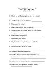English Worksheet: Tell Tale Heart by Edgar Allan Poe story notes