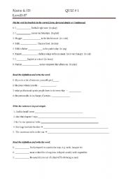 English worksheet: Quiz for level 3 studnets