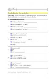English Worksheet: Class Introductions