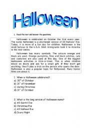 English Worksheet: Halloween-reading