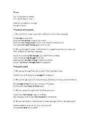 English worksheet: Grammar TOO and ENOUGH