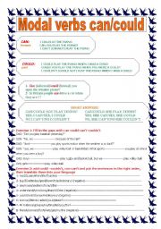 English Worksheet: Modal verbs can-could