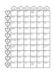 English worksheet: Bingo game