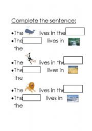 English worksheet: animals and homes 