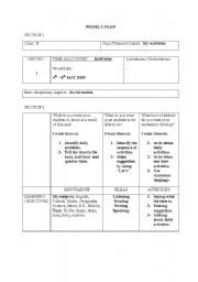 English worksheet: weekly plan for my activities
