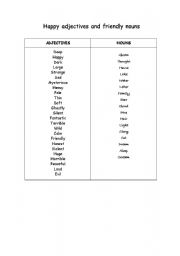 English Worksheet: Happy adjectives and friendly nouns
