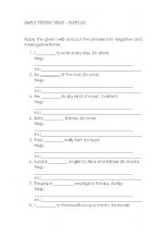 English Worksheet: Simple Present - Affirmative/Negative/Interrogative Forms