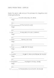 English worksheet: Simple Present - Affirmative/Negative/Interrogative Forms