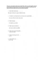 English Worksheet: conjunctions to join sentences 