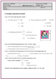 English Worksheet: A mid-term test for 8th forms