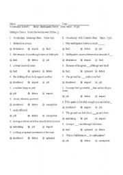 English Worksheet: Houghton Mifflin Earthquake terror vocabulary test