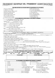 English Worksheet: PRESENT SIMPLE VS. CONTTINUOUS