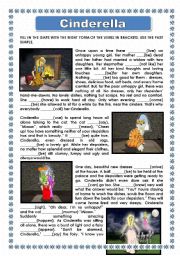 English Worksheet: CINDERELLA - PAST SIMPLE (GAP FILLING AND READING COMPREHENSION ACTIVITIES)