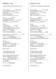 English worksheets: lyric of the song Crazy by Simple Plan