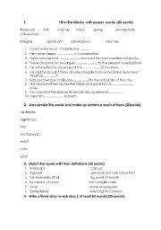 English worksheet: quiz and worksheet