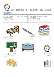 English Worksheet: Is there a clock in your room?