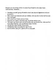 English worksheet: Outline of a letter to a pop star