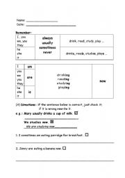 English worksheet: Find The Errors: Present Continuous