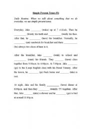 English Worksheet: Simple Present Tense--Daily Routine