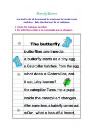 English Worksheet: Butterfly Grammar