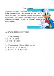 English worksheet: i like to swim 